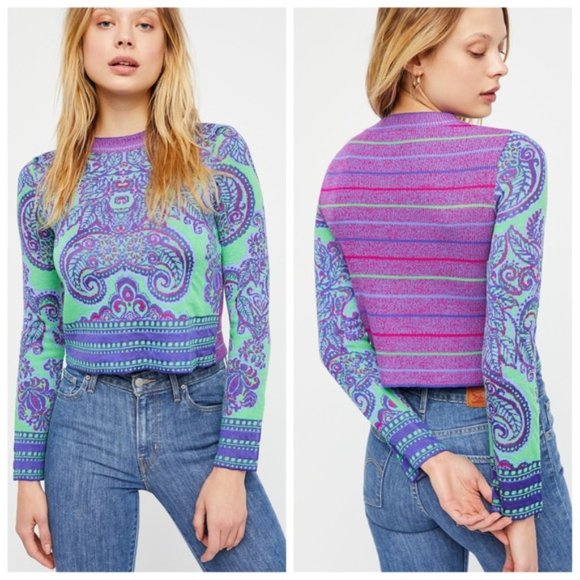 Free People Sweaters - Free People | New Age Crop Purple Green Sweater Size Small